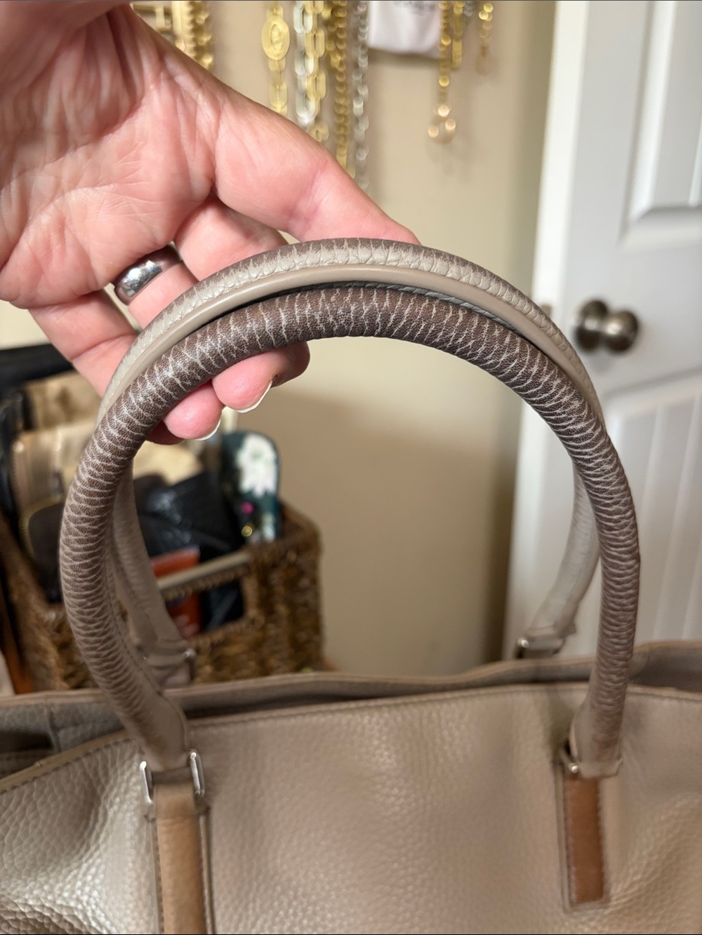 Tory Burch Taupe Leather Tote with Tassel - Picture 9 of 11
